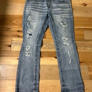 Salvage Medium Blue Distressed Straight Jeans